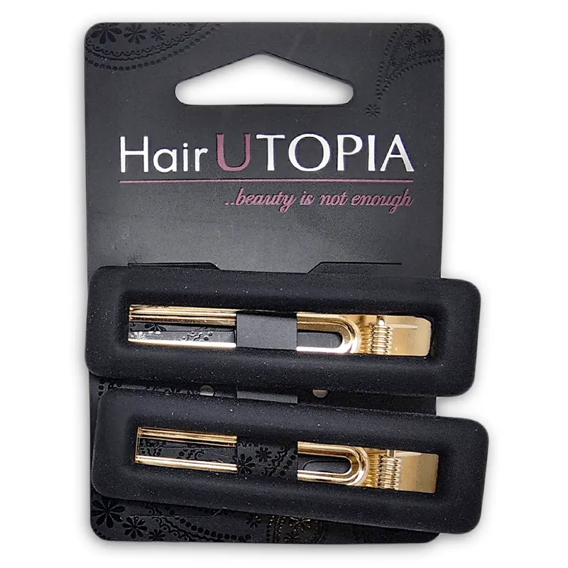 Hair Utopia Clip Μανταλάκι Μαλλιών Μαύρο & Μεταλλικό Χρυσό 2τμχ