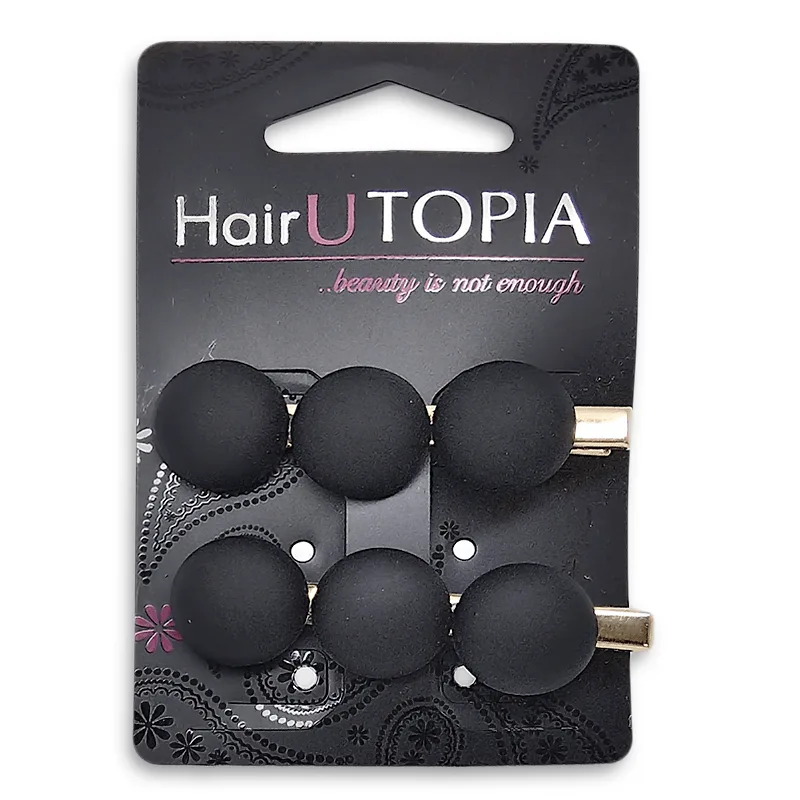 Hair Utopia Clip Black Button Μανταλάκι Μαλλιών Μαύρο Χρυσό 2τμχ