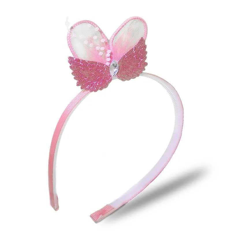 Hair Utopia Παιδική στέκα μαλλιών με φτερά και γκλίτερ Φούξια & Σομόν