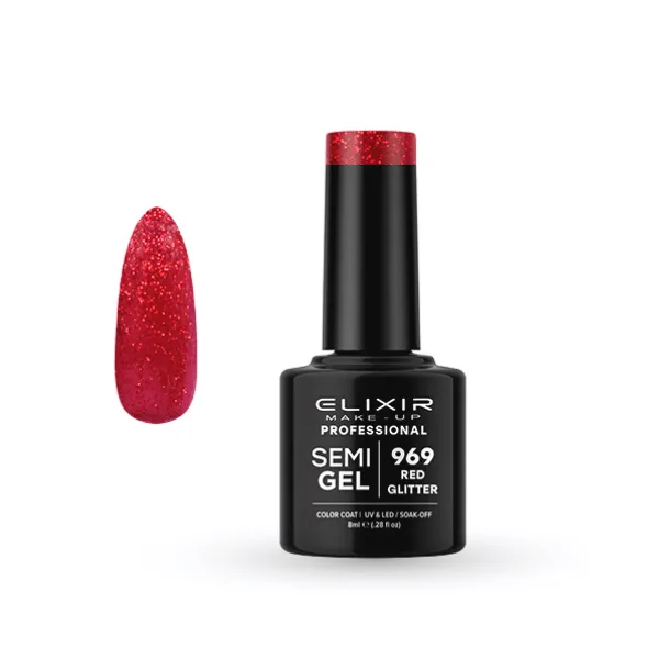 Elixir Professional Semi Gel Ημιμόνιμο Βερνίκι Νυχιών 969 Red Glitter Κόκκινο Γκλίτερ 8ml