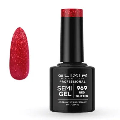 Elixir Professional Semi Gel Ημιμόνιμο Βερνίκι Νυχιών 969 Red Glitter Κόκκινο Γκλίτερ 8ml