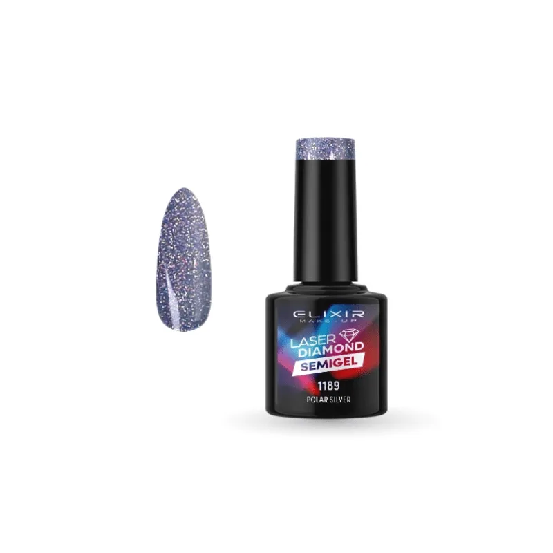 Elixir Professional Semi Gel - Ημιμόνιμο Βερνίκι Νυχιών Laser Diamond Effect 1189 Polar Silver Ασημί Με Πολύχρωμο Glitter 8ml