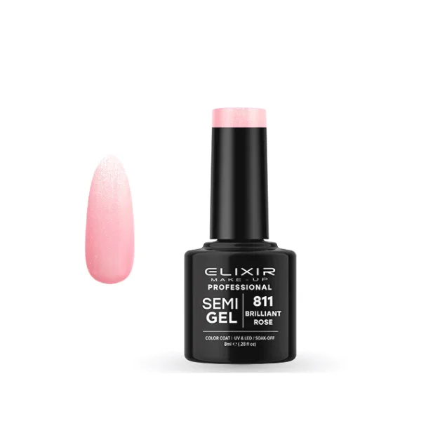 Elixir Professional Semi Gel Ημιμόνιμο Βερνίκι Νυχιών 811 Brilliant Rose Μεταλλικό Ροζ με Διακριτικό Γκλίτερ 8ml