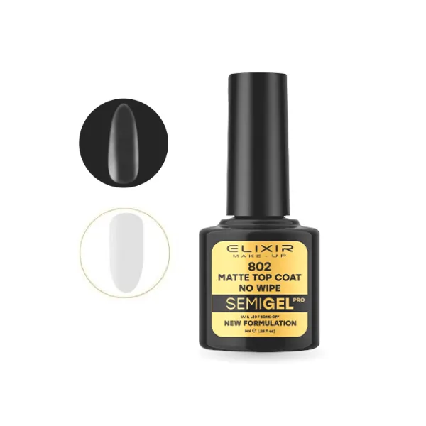 Elixir Professional Semi Gel 802 Matte Top Coat No Wipe για Ημιμόνιμο Βερνίκι Νυχιών 8ml