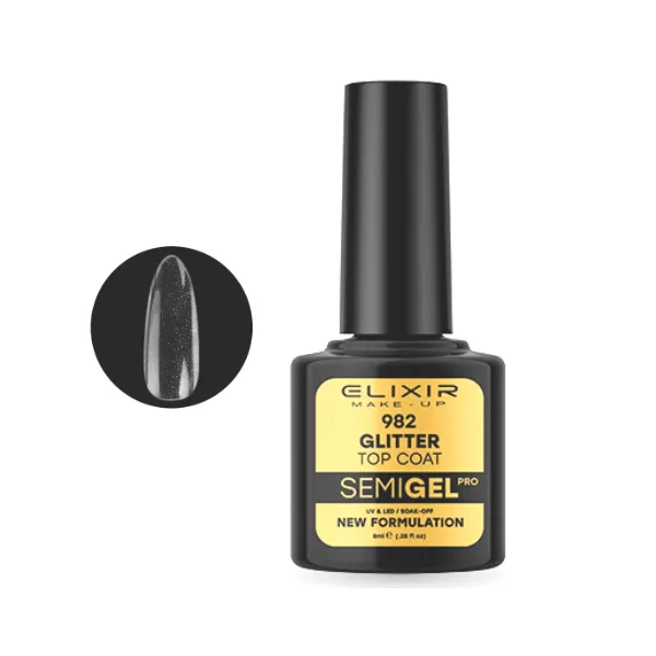 Elixir Professional Semi Gel 982 Glitter Top Coat για Ημιμόνιμο Βερνίκι Νυχιών 8ml