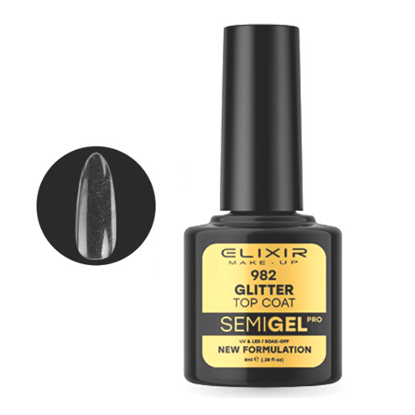 Elixir Professional Semi Gel 982 Glitter Top Coat για Ημιμόνιμο Βερνίκι Νυχιών 8ml
