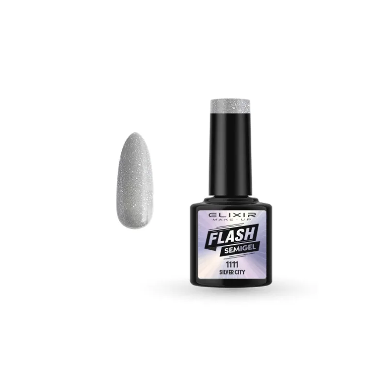 Elixir Professional Semi Gel Flash Effect Ημιμόνιμο Βερνίκι Νυχιών 1111 Silver City Ασημί Λαμπερό 8ml