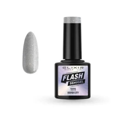 Elixir Professional Semi Gel Flash Effect Ημιμόνιμο Βερνίκι Νυχιών 1111 Silver City Ασημί Λαμπερό 8ml