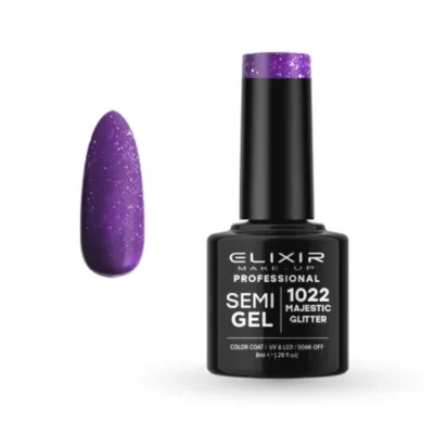 Elixir Professional Semi Gel Ημιμόνιμο Βερνίκι Νυχιών 1022 Majestic Glitter Βασιλικό Γκλίτερ 8ml