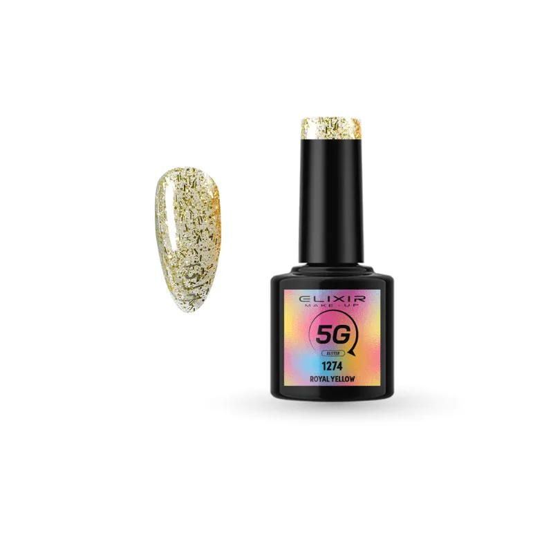 Elixir Professional Semi Gel - Ημιμόνιμο Βερνίκι Νυχιών 5G Effect 1274 Royal Yellow Χρυσοκίτρινο Glitter 5G 8ml