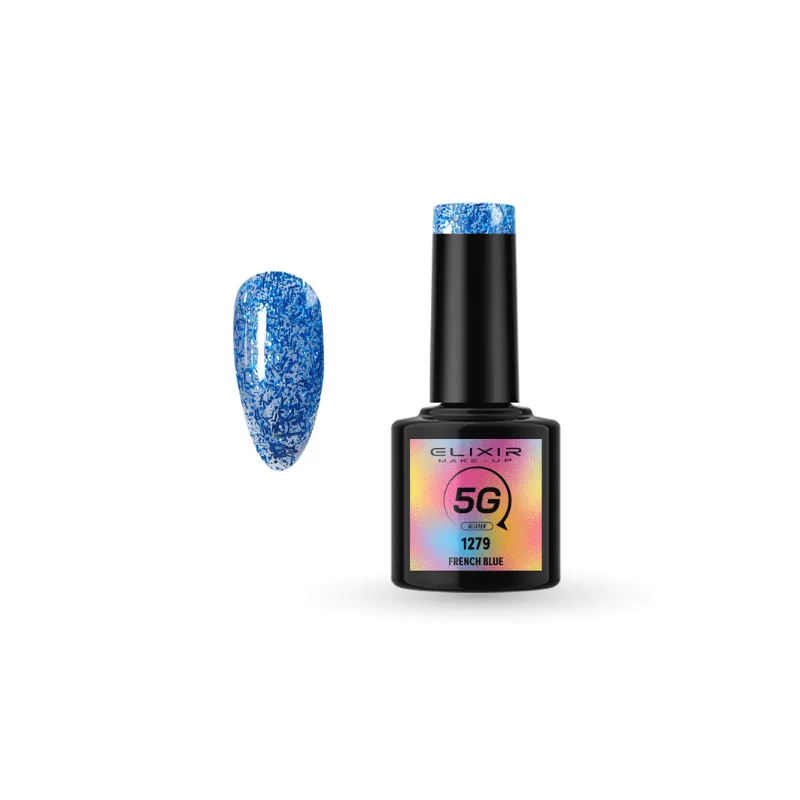 Elixir Professional Semi Gel - Ημιμόνιμο Βερνίκι Νυχιών 5G Effect 1279 French Blue Μπλε Ηλεκτρικ Glitter 5G 8ml