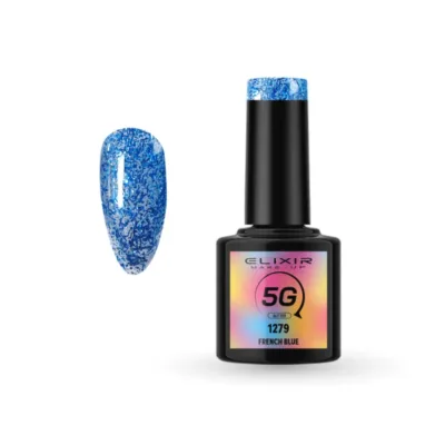 Elixir Professional Semi Gel - Ημιμόνιμο Βερνίκι Νυχιών 5G Effect 1279 French Blue Μπλε Ηλεκτρικ Glitter 5G 8ml