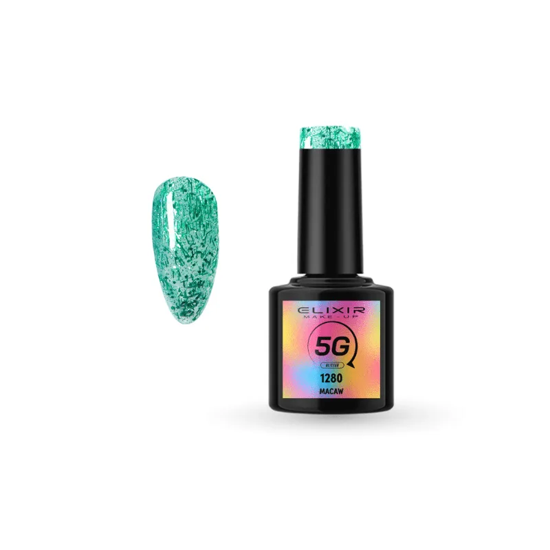 Elixir Professional Semi Gel - Ημιμόνιμο Βερνίκι Νυχιών 5G Effect 1280 Macaw Πράσινο Glitter 5G 8ml