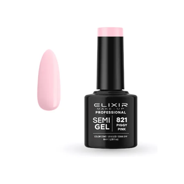 Elixir Professional Semi Gel Ημιμόνιμο Βερνίκι Νυχιών 821 Piggy Pink Ροζ Γουρουνάκι 8ml