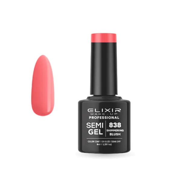 Elixir Professional Semi Gel Ημιμόνιμο Βερνίκι Νυχιών 838 Shimmering Blush Ροζ Ροδακινί 8ml