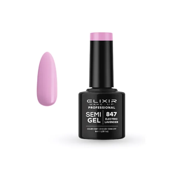Elixir Professional Semi Gel Ημιμόνιμο Βερνίκι Νυχιών 847 Electric Lavender Ροζ Μωβ Απαλό 8ml