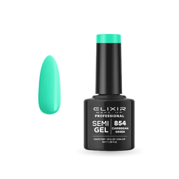 Elixir Professional Semi Gel Ημιμόνιμο Βερνίκι Νυχιών 854 Caribbean Green Πράσινο Βεραμάν 8ml