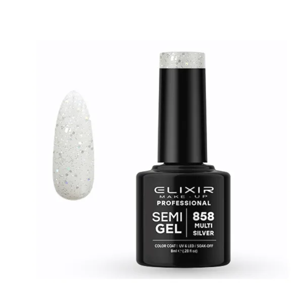 Elixir Professional Semi Gel Ημιμόνιμο Βερνίκι Νυχιών 858 Multi Silver Διάφανο με Ασημί Γκλίτερ 8ml