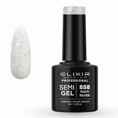 Elixir Professional Semi Gel Ημιμόνιμο Βερνίκι Νυχιών 858 Multi Silver Διάφανο με Ασημί Γκλίτερ 8ml