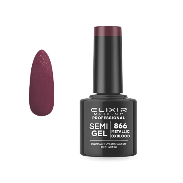 Elixir Professional Semi Gel Ημιμόνιμο Βερνίκι Νυχιών 866 Metallic Oxblood Μεταλλικό Μπορντώ Shimmer 8ml