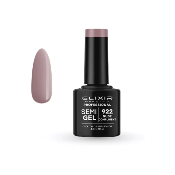 Elixir Professional Semi Gel Ημιμόνιμο Βερνίκι Νυχιών 922 Nude Compliment Mωβ Μπεζ Nude 8ml