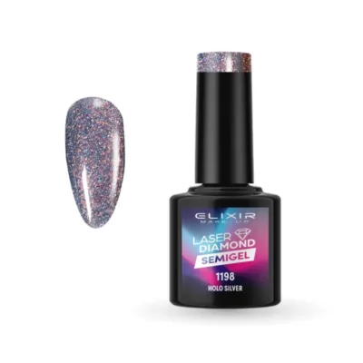 Elixir Professional Semi Gel - Ημιμόνιμο Βερνίκι Νυχιών Laser Diamond Effect 1198 Holo Silver Ασημί Ολογραφικό Glitter 8ml