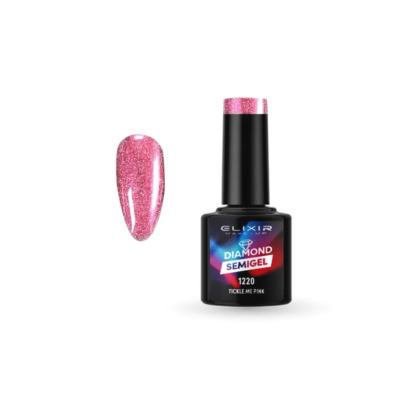 Elixir Professional Semi Gel - Ημιμόνιμο Βερνίκι Νυχιών Laser Diamond Effect 1220 Tickle Me Pink Ροζ Glitter 8ml
