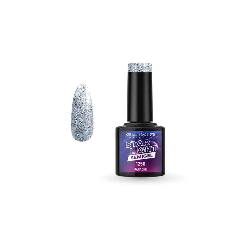 Elixir Professional Semi Gel - Ημιμόνιμο Βερνίκι Νυχιών Star Light Effect 1250 Panache Ασημί με Σκούρο Μπλε Glitter 8ml (1) Elixir Professional Semi Gel - Ημιμόνιμο Βερνίκι Νυχιών Star Light Effect 1250 Panache Ασημί με Σκούρο Μπλε Glitter 8ml