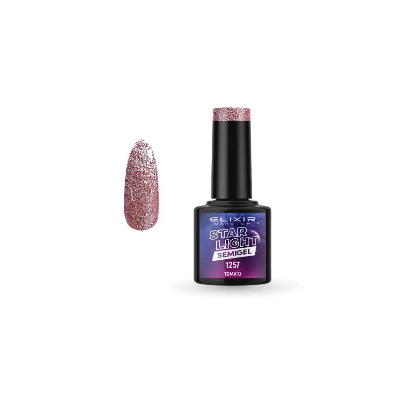 Elixir Professional Semi Gel - Ημιμόνιμο Βερνίκι Νυχιών Star Light Effect 1257 Tomato Κόκκινο Ανοιχτό Glitter 8ml 
