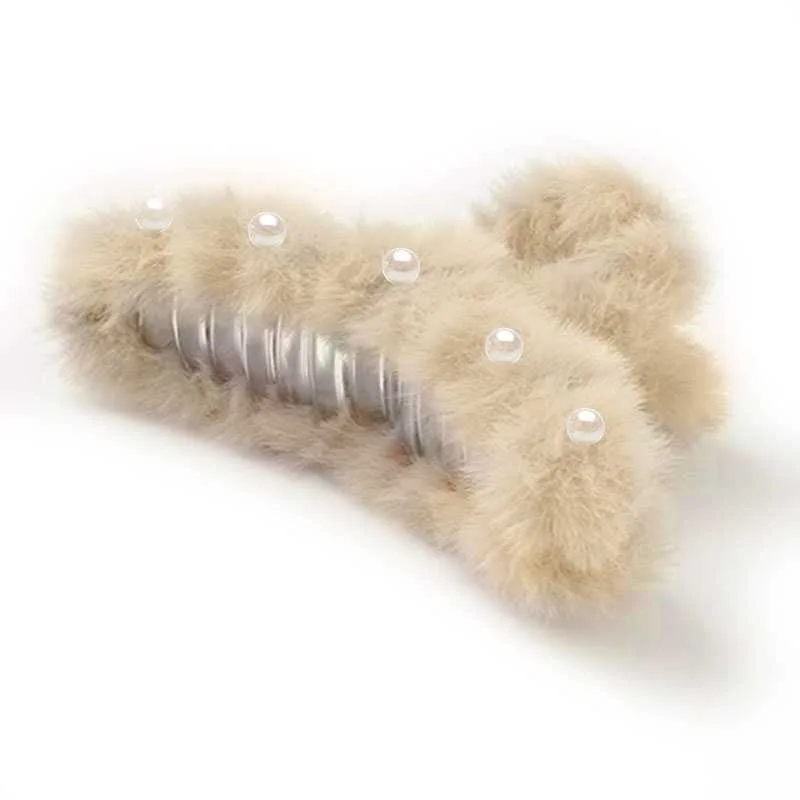 D&H Κλάμερ Μαλλιών με Γουνάκι & Πέρλες Εκρού 12cm D&H Κλάμερ Μαλλιών με Γουνάκι & Πέρλες Εκρού 12cm