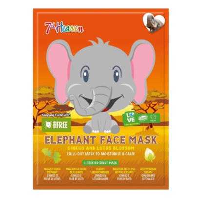 7th Heaven Food Born Free Elephant Face Ginkgo & Lotus Blossom 25gr - Μασκά Ομορφίας Πανί Με Σχέδιο Ηλικίες 8+ Vegan