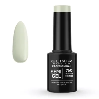 Elixir Professional Semi Gel Ημιμόνιμο Βερνίκι Νυχιών 760 Glitter Sunrise Γκρι Απαλό που Πρασινίζει 5ml
