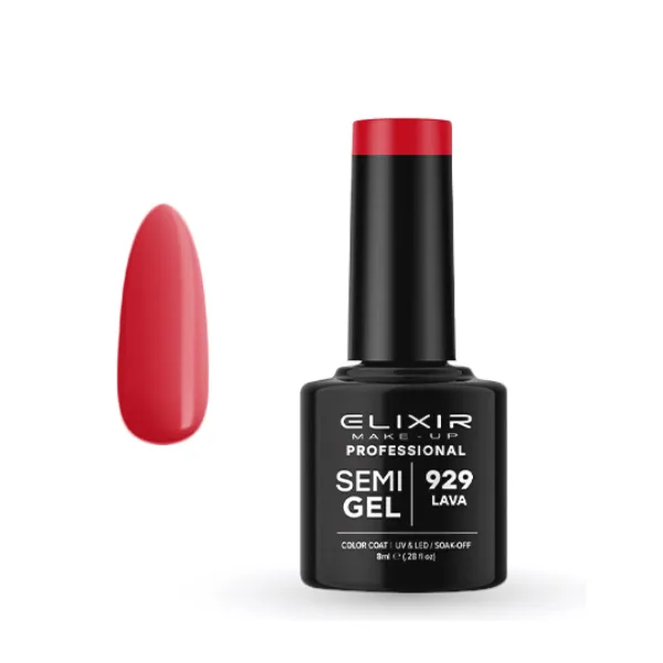 Elixir Professional Semi Gel Ημιμόνιμο Βερνίκι Νυχιών 929 Lava Κόκκινο 8ml