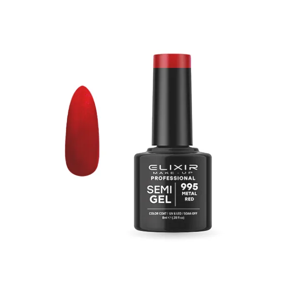 Elixir Professional Semi Gel Ημιμόνιμο Βερνίκι Νυχιών 995 Metal Red Κόκκινο Μεταλλικό 8ml