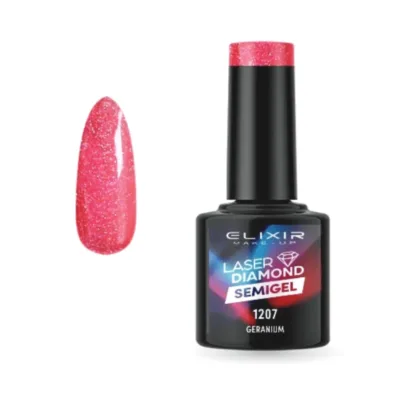 Elixir Professional Semi Gel - Ημιμόνιμο Βερνίκι Νυχιών Diamond Effect 1207 Geranium Βαθύ Πορτακαλί Glitter 8ml