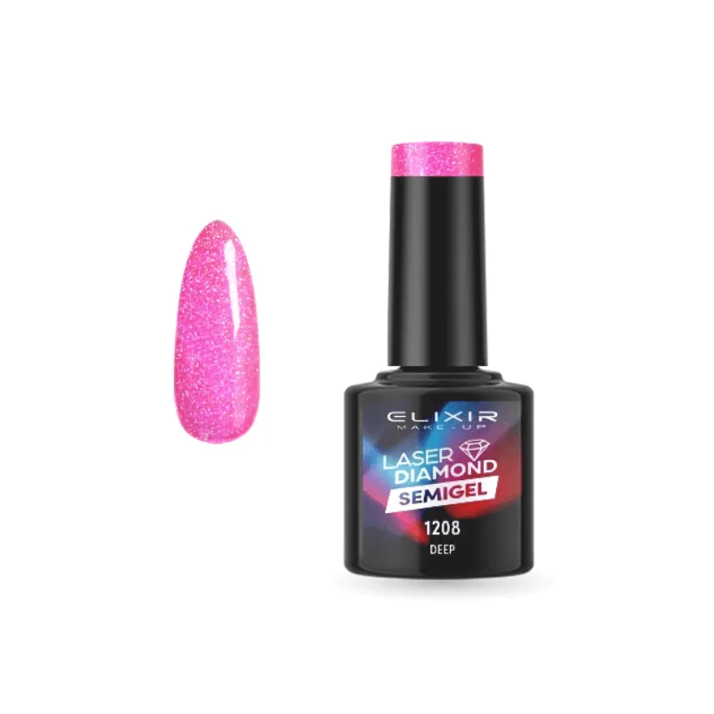 Elixir Professional Semi Gel - Ημιμόνιμο Βερνίκι Νυχιών Diamond Effect 1208 Deep Έντονο Ροζ Glitter 8ml