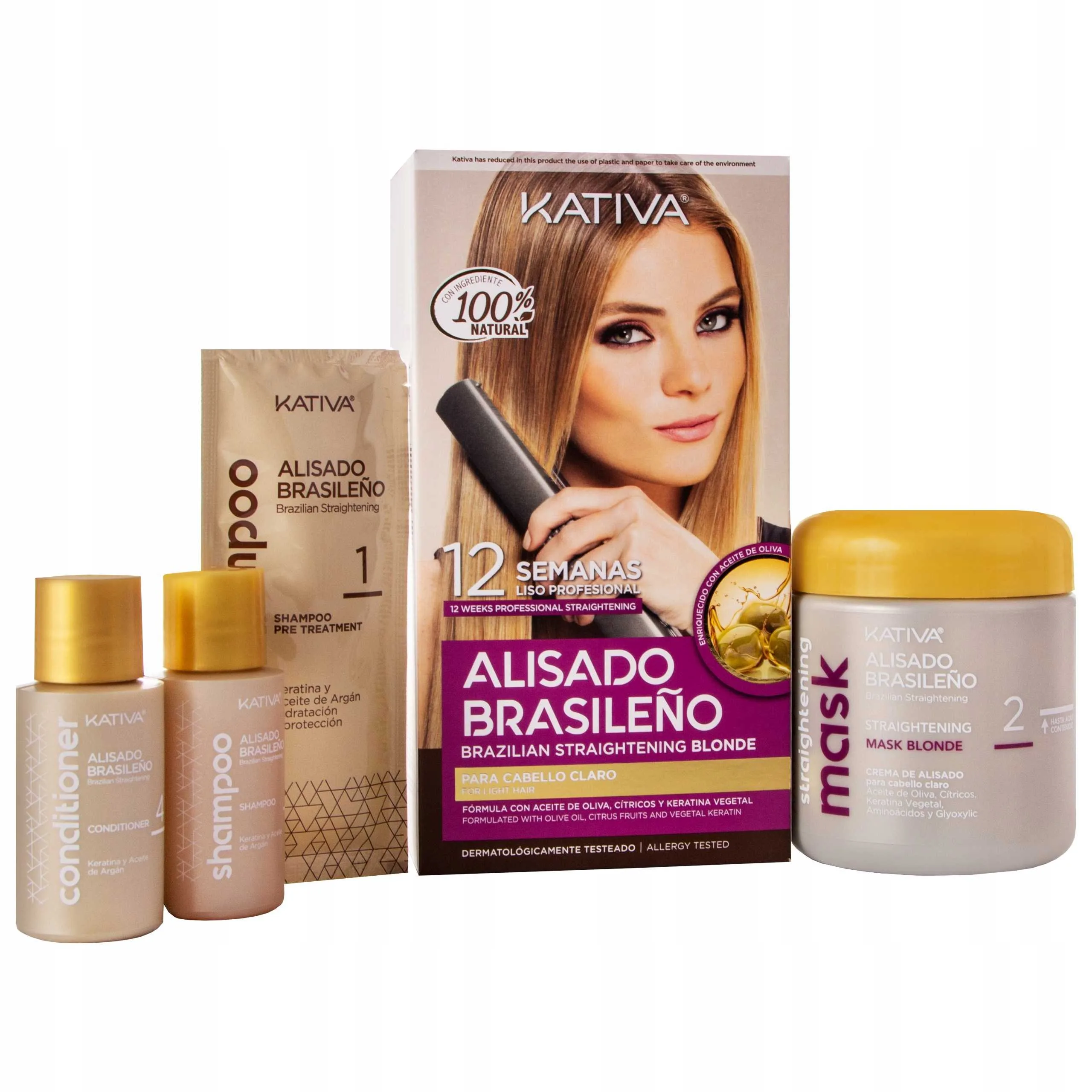 Kativa 12 Weeks Professional Straightening Blonde - Σετ Θεραπείας Ξανθών Μαλλιών με Κερατίνη για Ισιωτική, με Σαμπουάν και Μάσκα 4τμχ