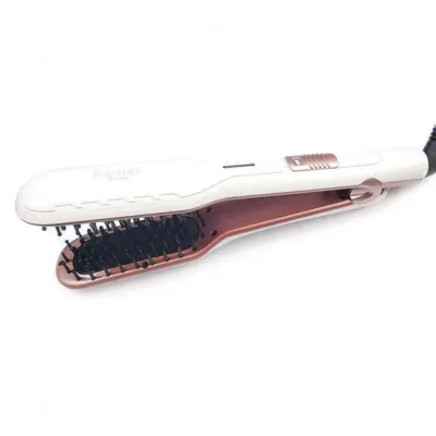Kemei ΚΜ-1020 Πρέσα Μαλλιών για Ίσιωμα με Κεραμικές Πλάκες και Βούρτσα 47W