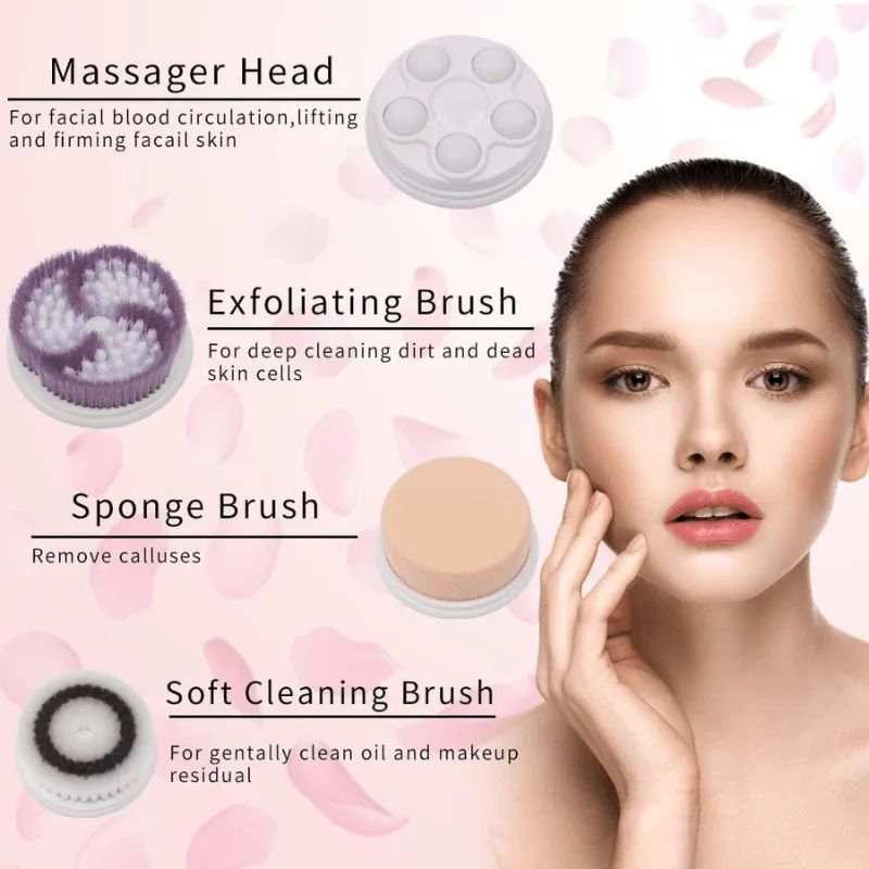 CNAIER Facial Cleansing & Massaging Device 4 in 1- Ηλεκτρικό Βουρτσάκι Σιλικόνης για Καθαρισμό και Μασάζ Προσώπου Λευκό Μωβ
