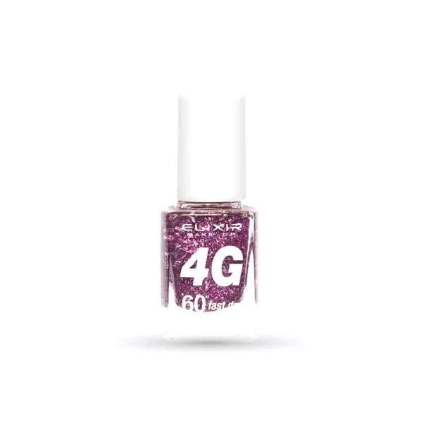 Elixir Fast Dry 60sec Nail Polish Βερνίκι Νυχιών No 185 Διαφανές με Έντονο Ροζ Μωβ & Πολύχρωμο Glitter 13ml