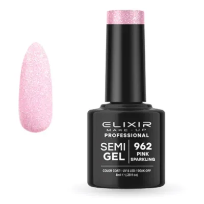 Elixir Professional Semi Gel Ημιμόνιμο Βερνίκι Νυχιών 962 Pink Sparkling Διαφανές Με Συμπαγές Ροζ Shimmer 8ml