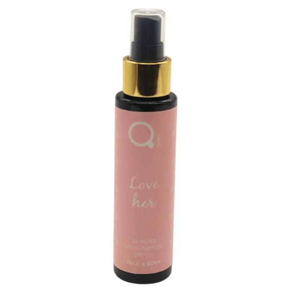 Qure Love Her UV Filter Multi Purpose Dry Oil Ξηρό Λάδι για Μαλλιά και Δέρμα με Πούδρα & Τριαντάφυλλο 100ml
