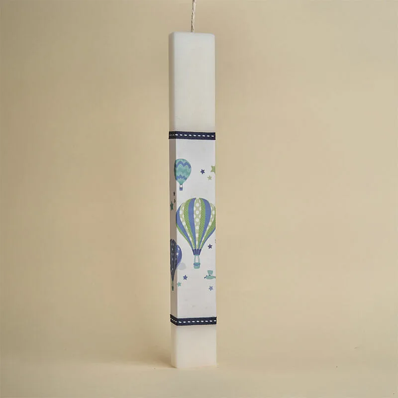 lampada-aerostato2 HF Πασχαλινή Λαμπάδα Πλακέ Με Αερόστατο Γαλάζιο 3,5 × 29 cm