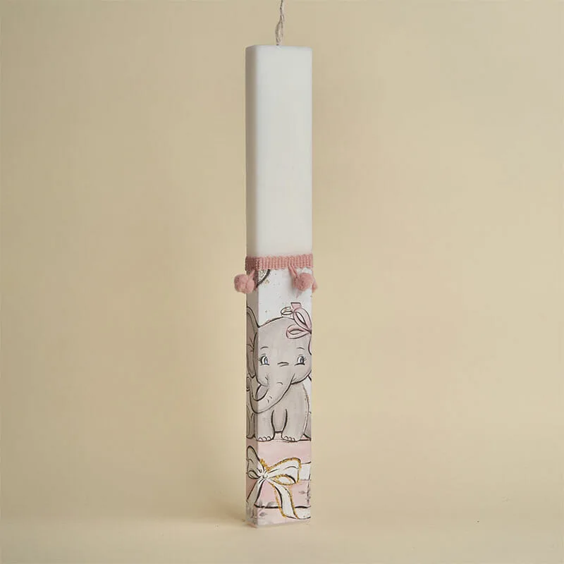 lampada-elefantak2i HF Πασχαλινή Λαμπάδα Πλακέ Με Ελεφαντάκι Ροζ 3,5 × 29 cm