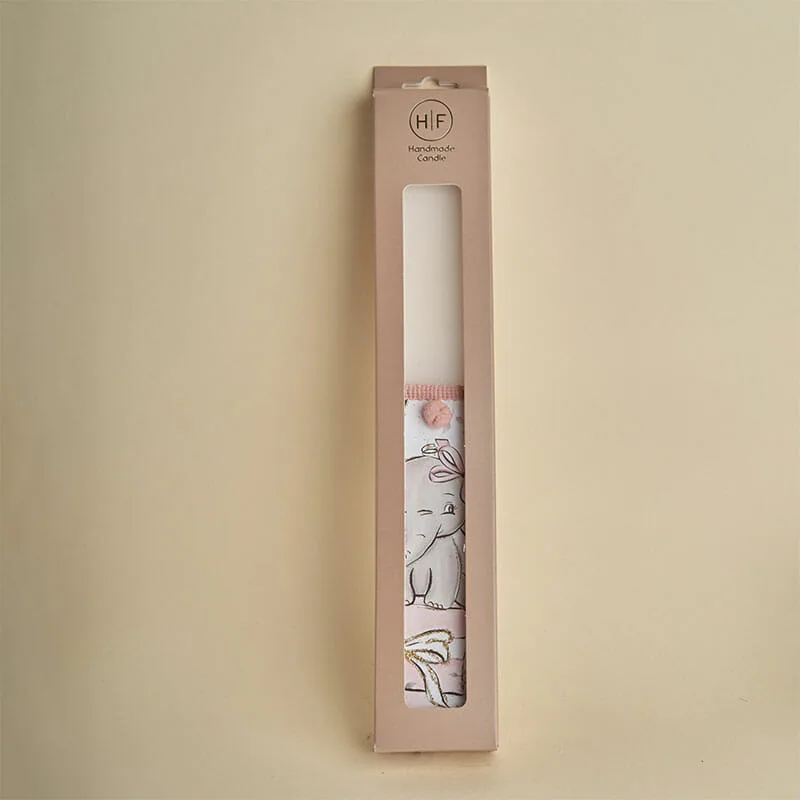 lampada-elefantaki HF Πασχαλινή Λαμπάδα Πλακέ Με Ελεφαντάκι Ροζ 3,5 × 29 cm