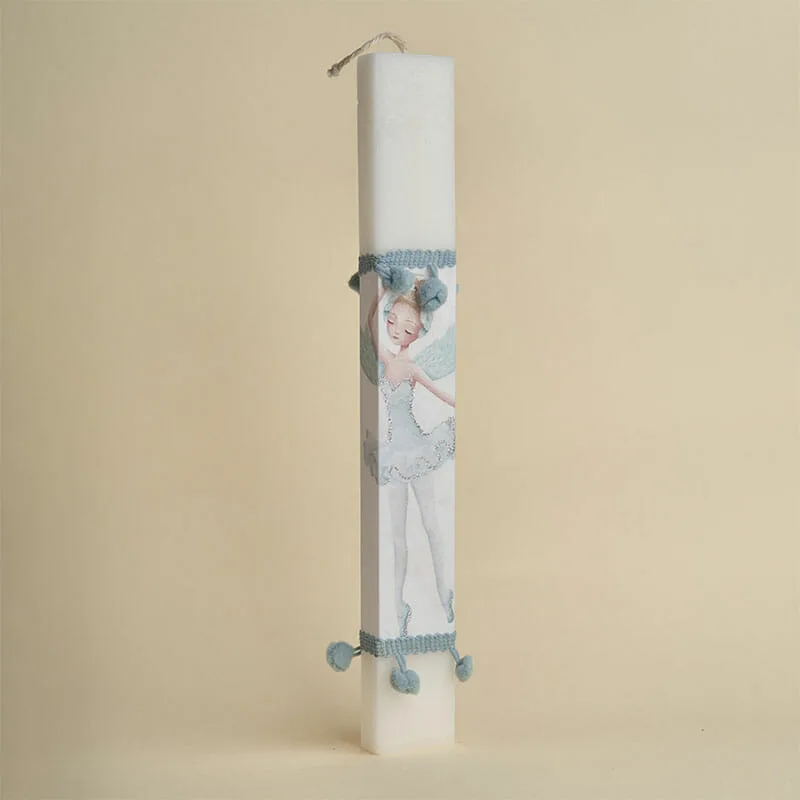 lampada-mpalarina4 HF Πασχαλινή Λαμπάδα Πλακέ Με Μπαλαρίνα Γαλάζια 3,5 × 29 cm