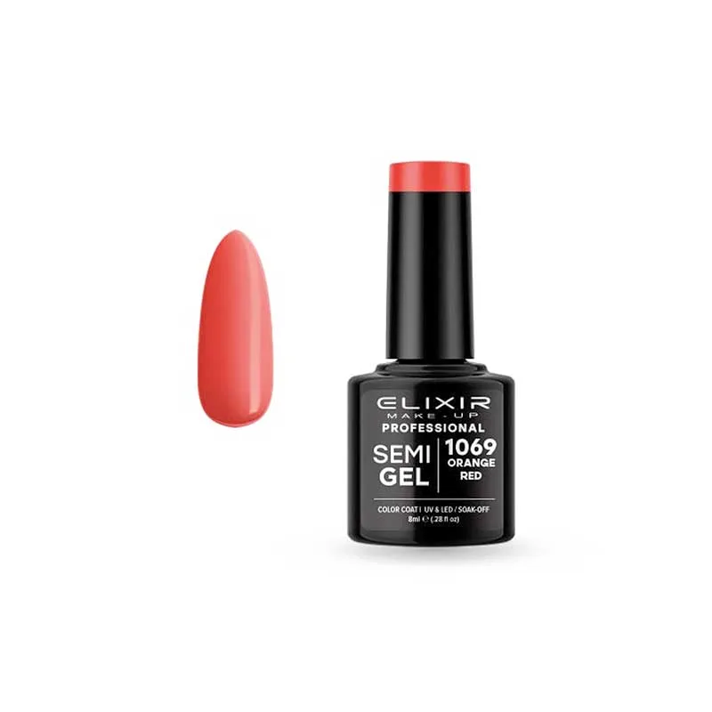 Elixir Professional Semi Gel Ημιμόνιμο Βερνίκι Νυχιών 1069 Orange Red Πορτοκαλοκόκκινο 8ml