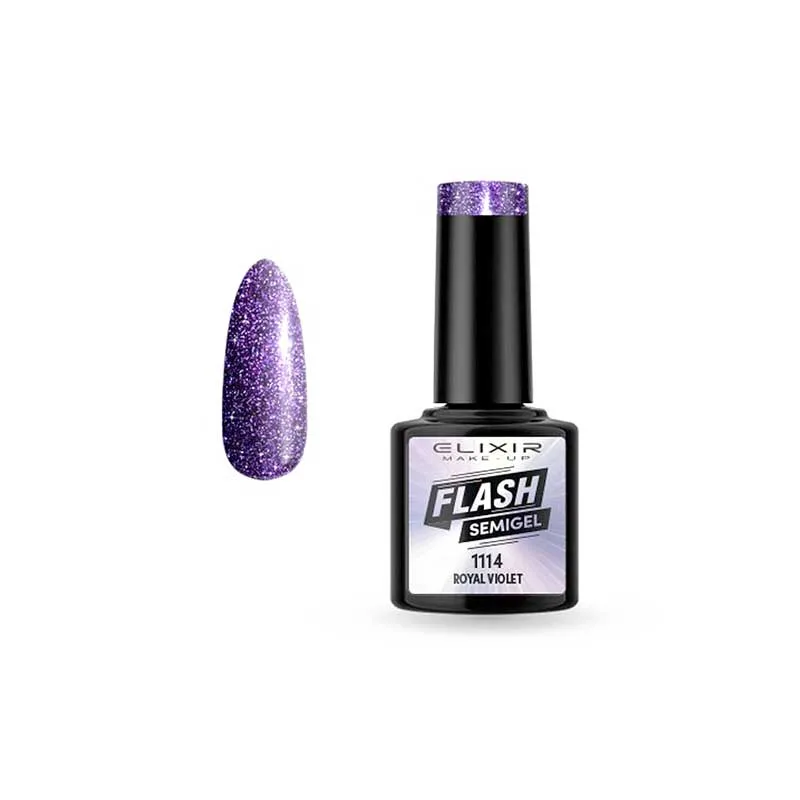 Elixir Professional Semi Gel Ημιμόνιμο Βερνίκι Νυχιών Flash Effect 1114 Royal Violet Έντονο Βασιλικό Μωβ Εφέ Flash 8ml