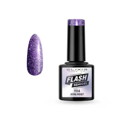 Elixir Professional Semi Gel Ημιμόνιμο Βερνίκι Νυχιών Flash Effect 1114 Royal Violet Έντονο Βασιλικό Μωβ Εφέ Flash 8ml