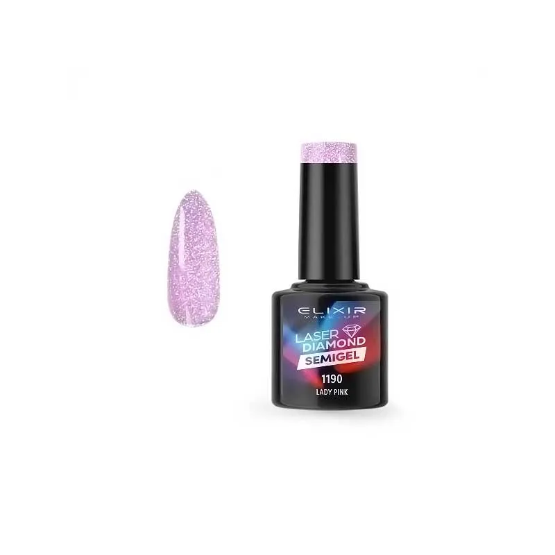 Elixir Professional Semi Gel - Ημιμόνιμο Βερνίκι Νυχιών Diamond Effect 1190 Lady Pink